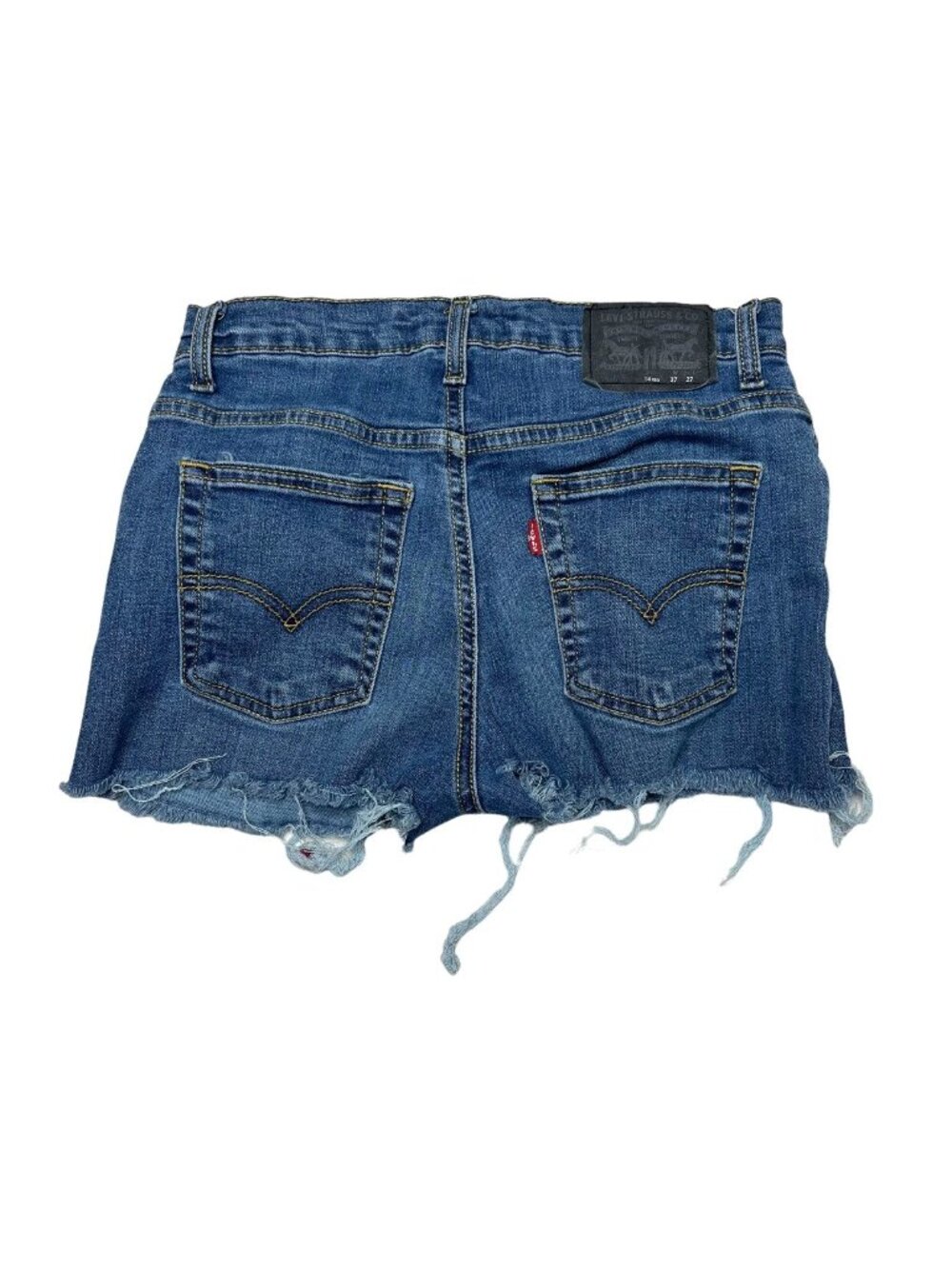 Levis 511 Cutoff Shorts Girls Blue Stretch Denim Fringe Slim Fit Size 14 - Picture 2 of 11